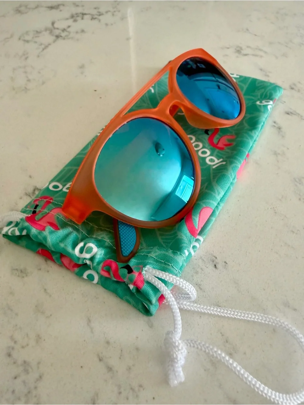 Orange Frame Sunglasses with Blue Lenses